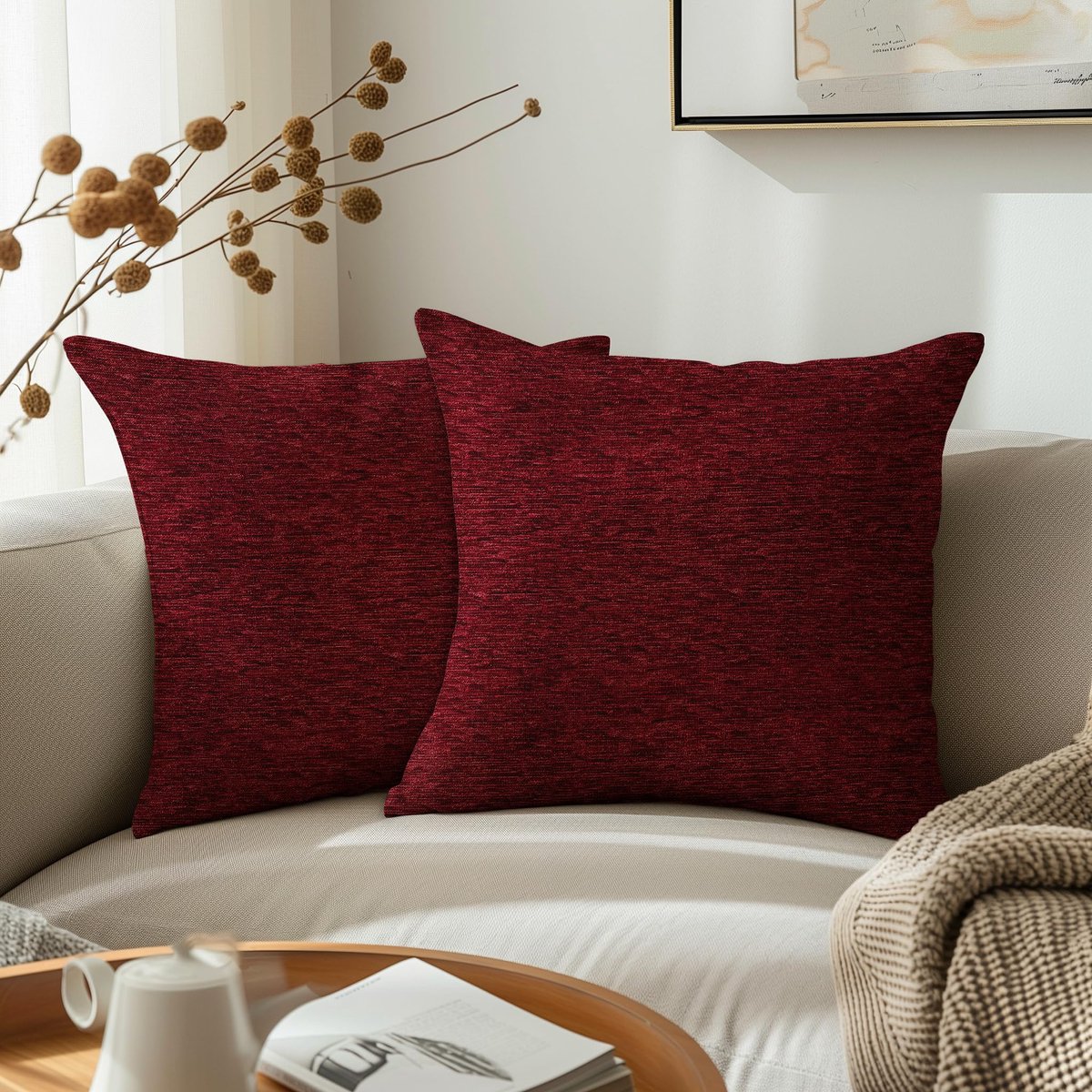 Ibenzoa Set van Luxe Chenille Kussenslopen - Zacht en Stijlvol voor Elke Ruimte rood1