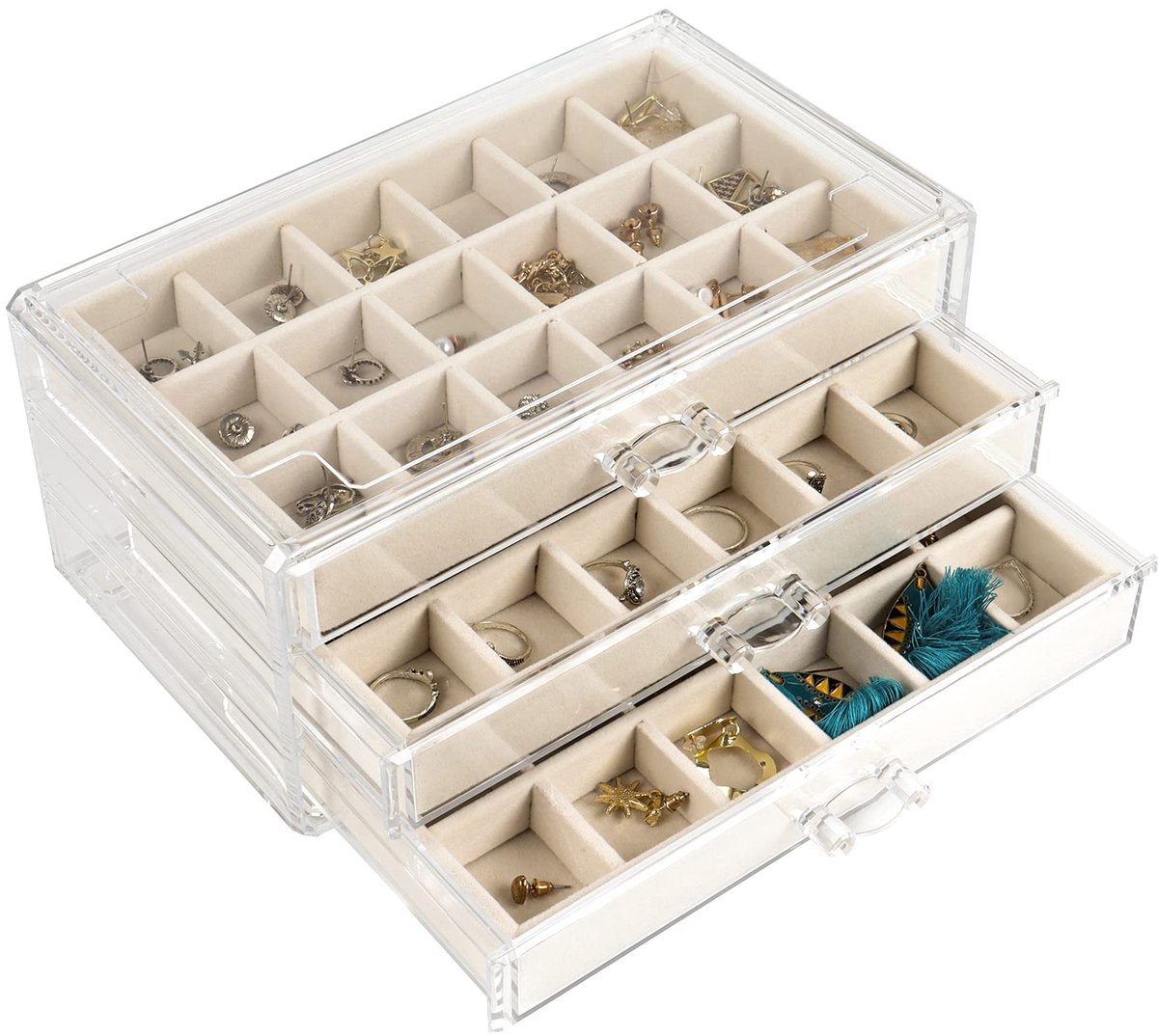 Ibenzoa® Sieradenopberger met Verstelbare Laden en Transparant Design voor Eenvoudige Toegang en Bescherming
