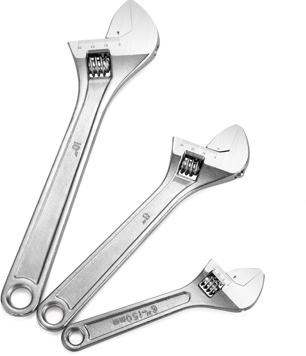 Ibenzoa® Uitgebreide Set Verstelbare Moersleutels met Brede Bekkenopening voor Diverse Taken, 3 Stuks