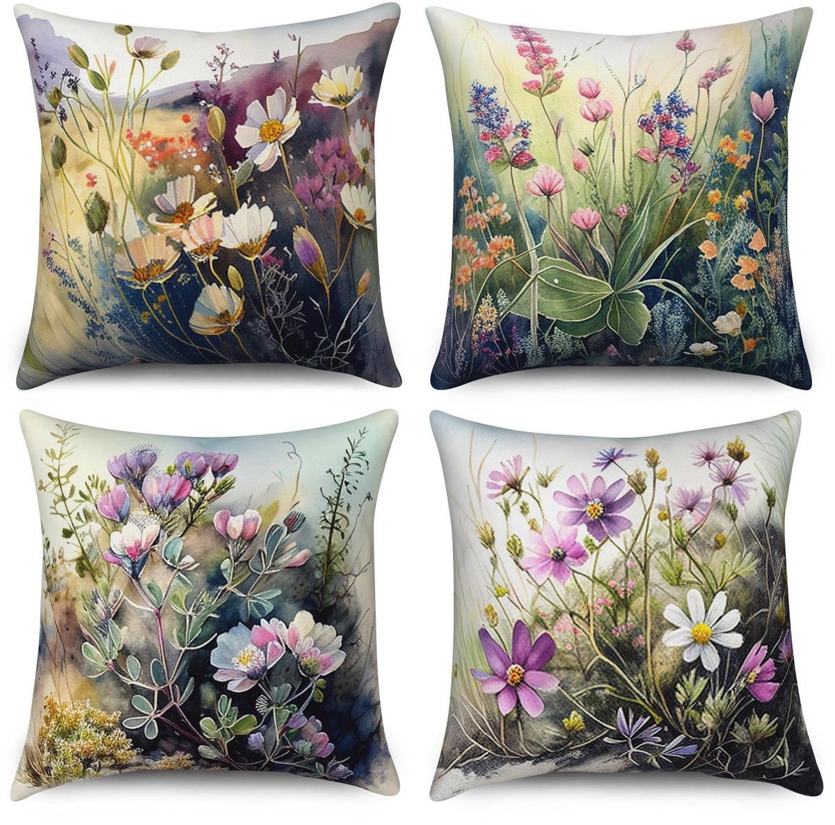 Ibenzoa Kleurrijke Bloemen Kussenslopen Set van 4 voor Binnen- en Buitengebruik met Vintage Ontwerpen Meerkleurig