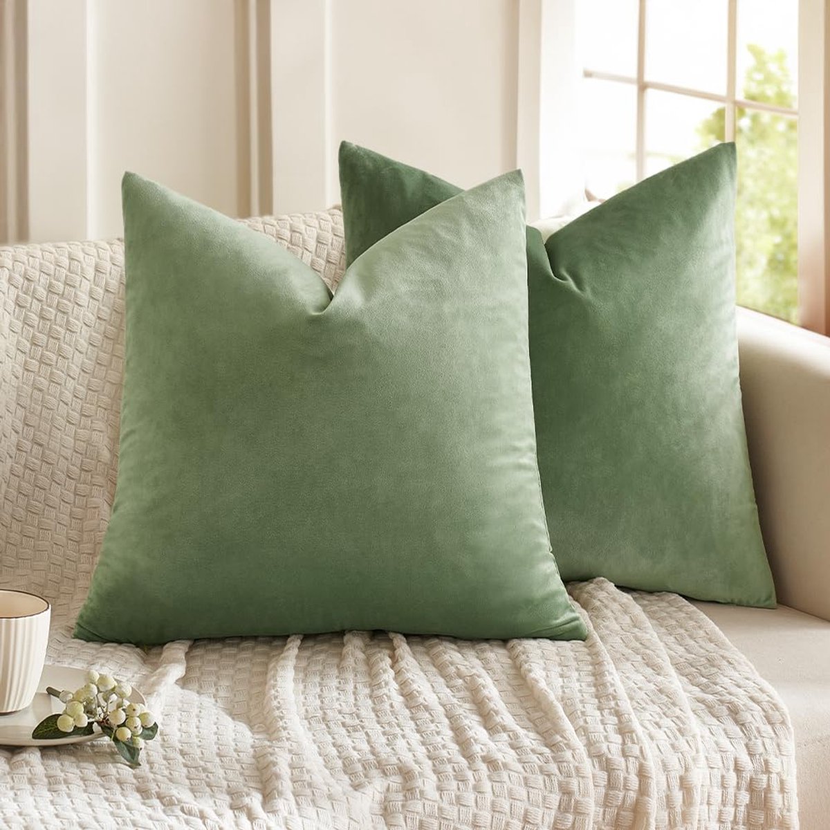 Ibenzoa Set van 2 Luxe Fluwelen Kussenslopen voor Stijlvolle Interieurdecoratie, Groen, 45 x 45 cm