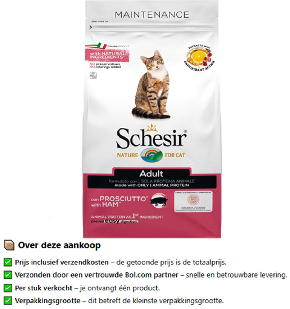 Schesir Kattenvoer Dry Maintenance Ham 400 gr