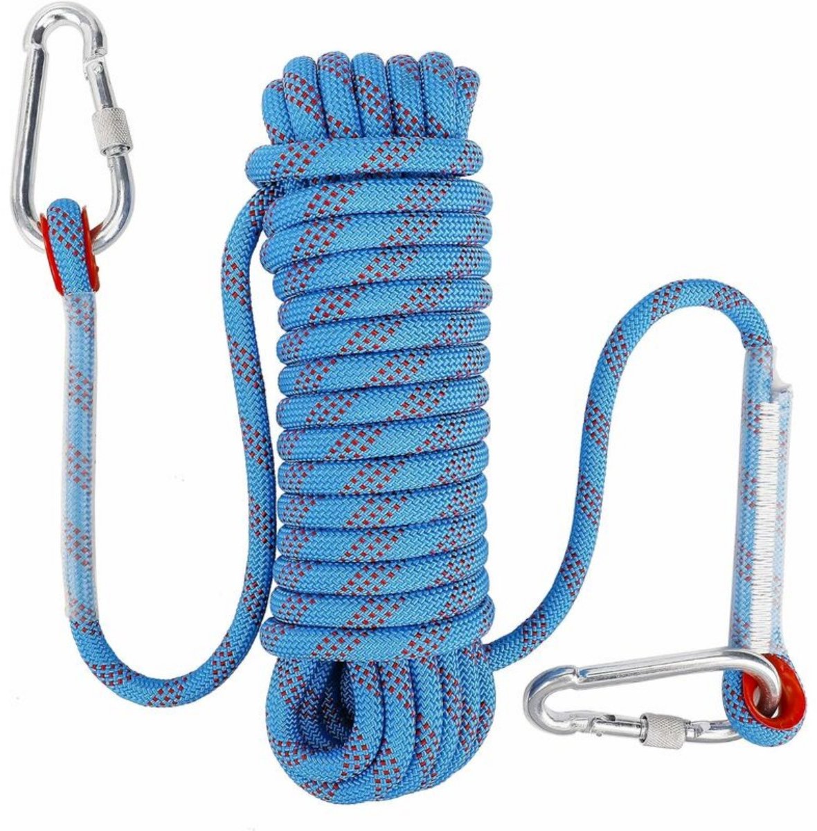 Klimtouw - 10 m dubbele haak - met statische veiligheidskarabijnhaak - klimtouw 10 mm - polyester klimtouw - geschikt voor redding, wandelen, klimmen, bergen