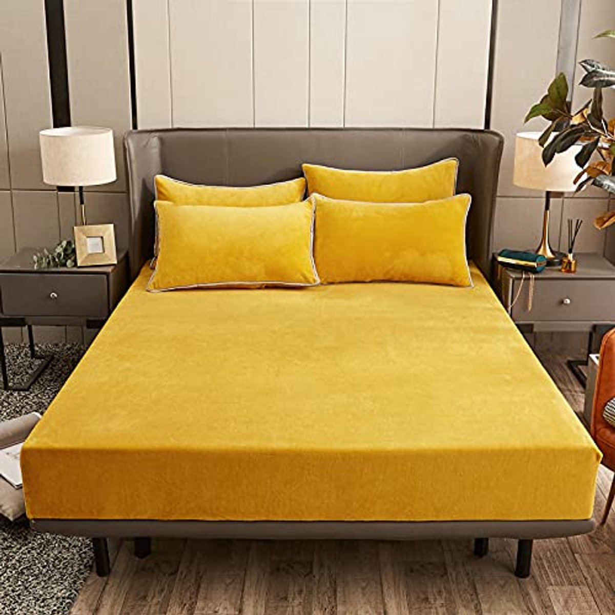 Ibenzoa® Warme en Zachte Winter Hoeslaken van Goudgeel Fleece Pluche voor Boxspringbedden
