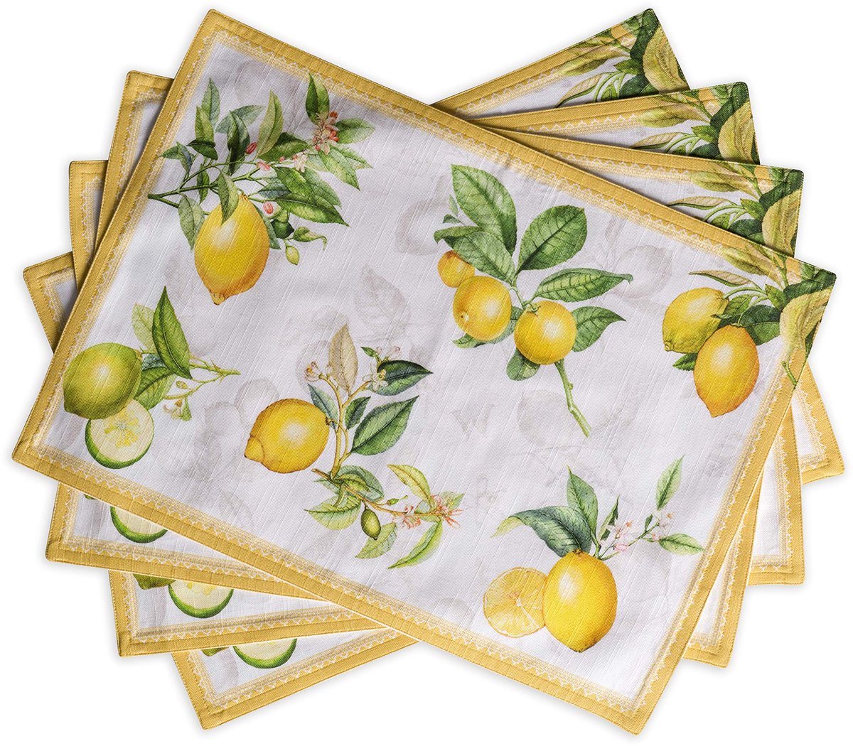 Ibenzoa® Set van Vier Decoratieve Katoenen Placemats met Zomerse Citroenmotieven voor Eettafel Elegantie