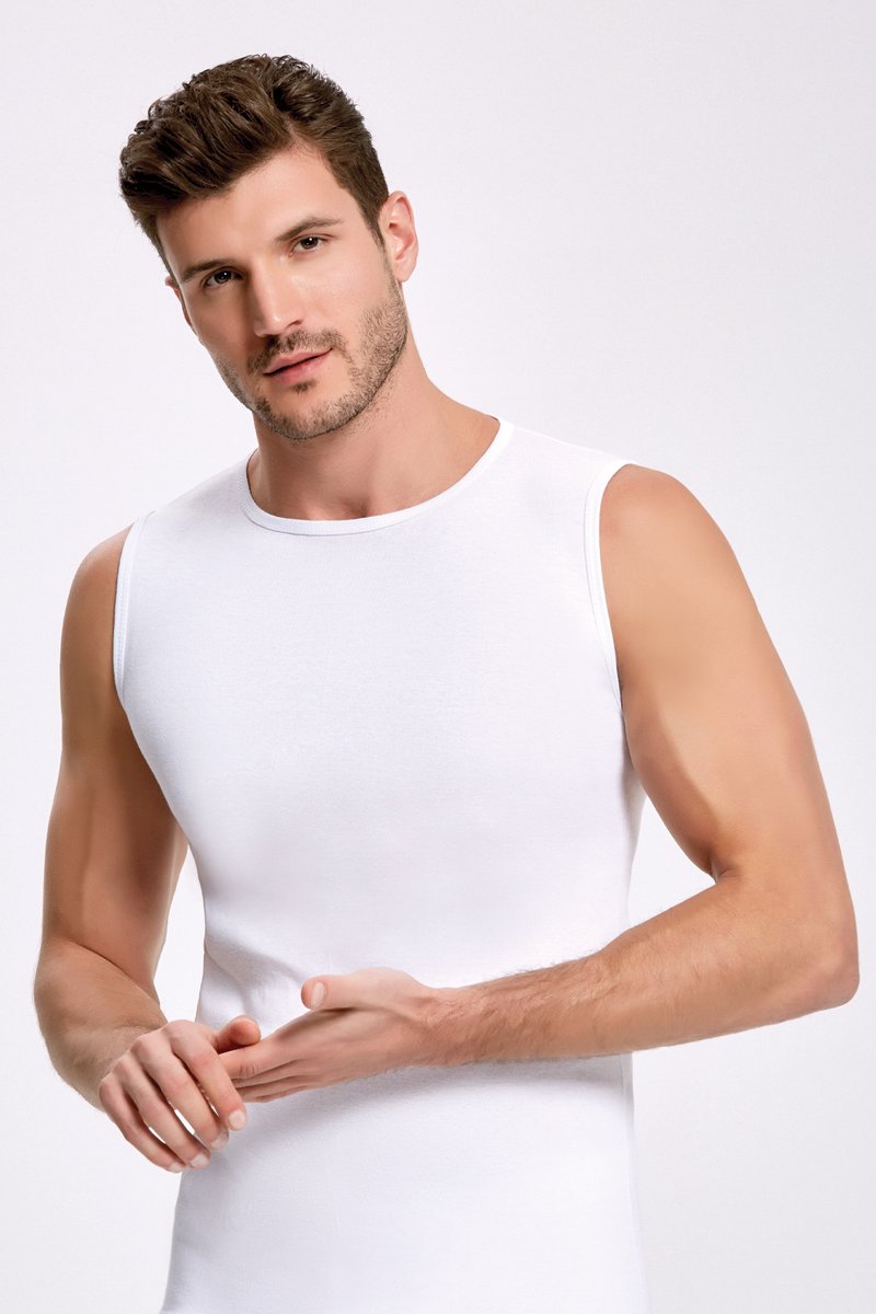 2 Pack ilke® Mouwloos Ronde Hals Heren T Shirt - 100% Katoen-Wit-S