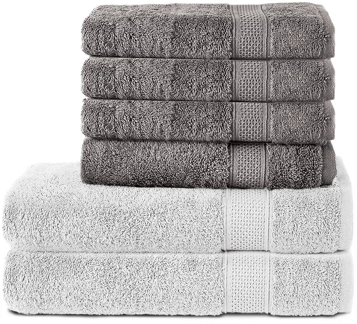 Komfortec Handdoekenset 4x handdoek 50x100 cm en 2x badhanddoek 70x140 cm - 100% Katoen - Antraciet&Wit