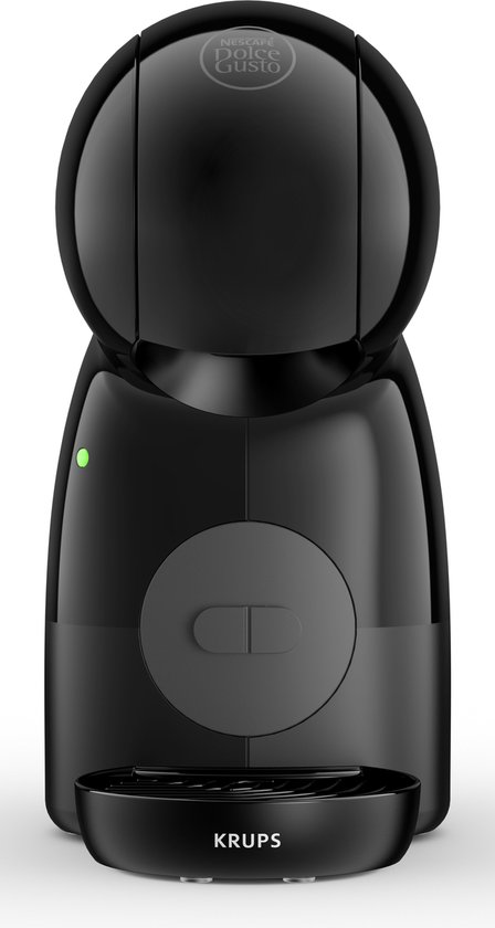 Zwarte Krups Dolce Gusto Piccolo XS koffiemachine met groene indicatorlamp.