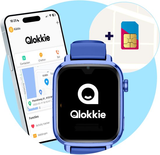 Qlokkie Kiddo Explore - GPS horloge kind - Smartwatch kinderen - GPS tracker kind met nauwkeurige locatiebepaling - GPS horloge kind met simkaart - Stel veilige zones in - SOS functie - Whatsapp - Blauw