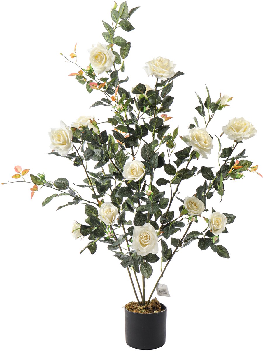 Kunstpalm Kunst Rozenstruik Wit - 120 cm - Kunstplant rozen - Premium collectie | Kunstplant met Witte Bloemen Donkergroen