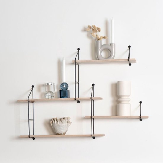 Étagère Harlem - Noir/Naturel - 4 étagères - 99x17,5x62 cm - House Nordic - Armoires métalliques - Brun - Bois|Métal - Armoires métalliques