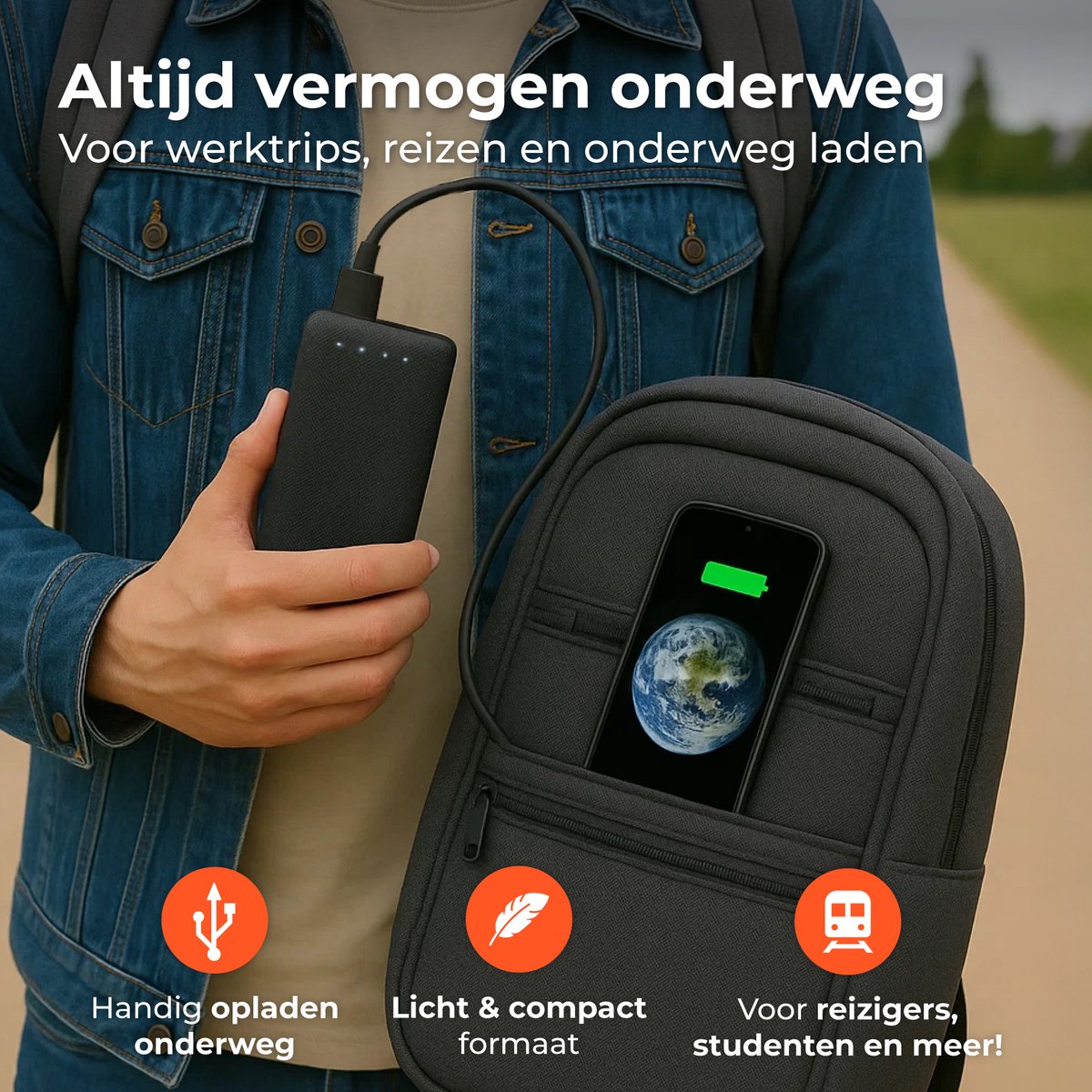 Nuvance Powerbank 10000 mAh Snellader Zwart - afbeelding 3