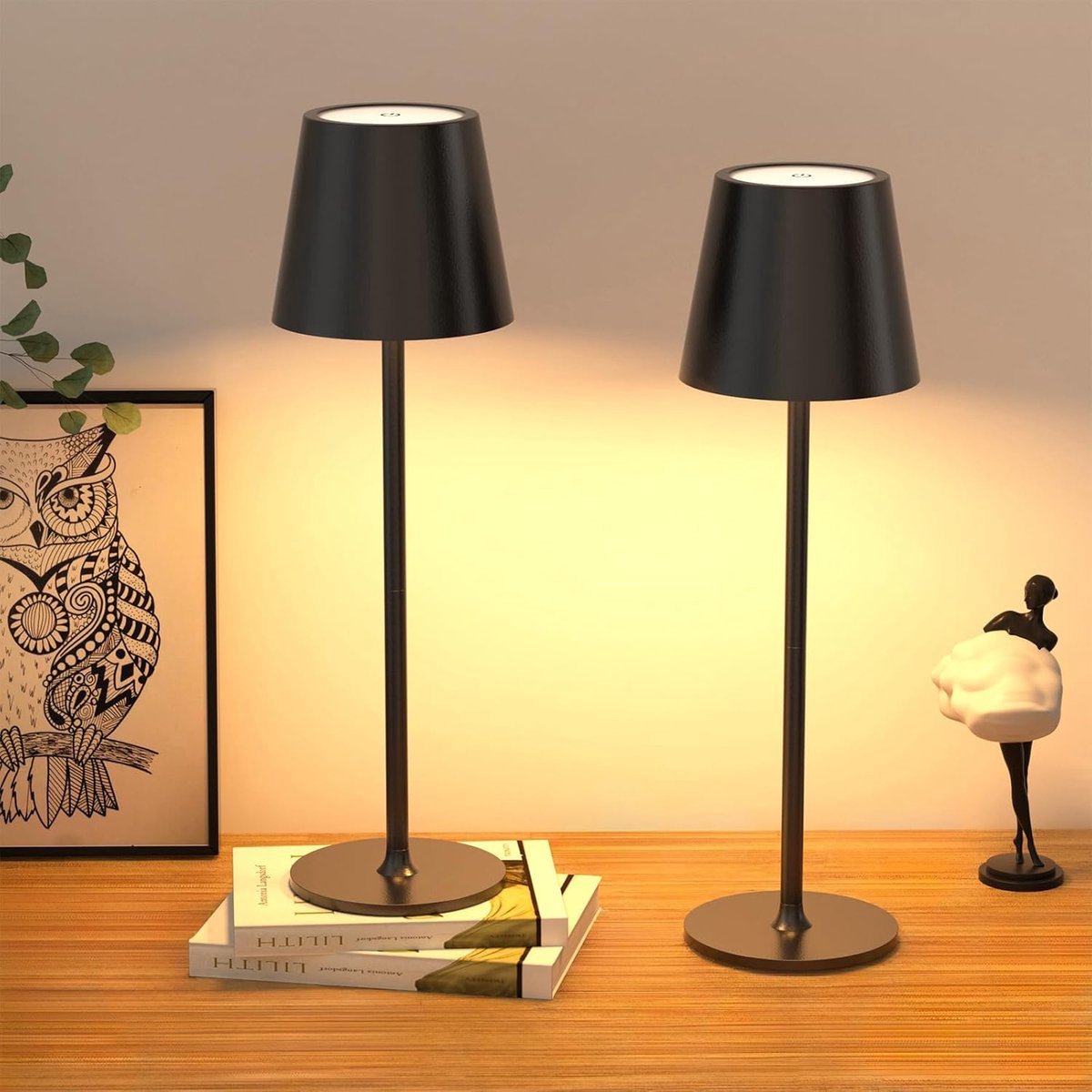 ALLOMN Kristallen Tafellamp, Dimbare Touch LED Tafellamp met 3 Kleurmodi, Draadloze Oplaadbare Nachtkastje Nachtkastje Lamp Verstelbare Helderheid voor Slaapkamer Woonkamer Bar Restaurant