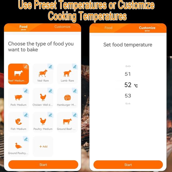 Tarrington House Grillthermometer mit 4 Fühlern ABS/Edelstahl/Silikon, 8.6 x 8.6 x 2.6 cm, Temperaturbereich -29 °C bis 300 °C, hintergrundbeleuchtetes LCD-Display, schwarz
