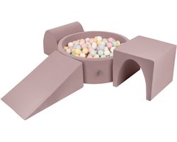 KiddyMoon Foam speeltuin PPZP-OK30D-124 met ballen heather: pastelblauw-pastelgeel-wit-mint-poederroze 200 zwembad/club L/court/tunnel