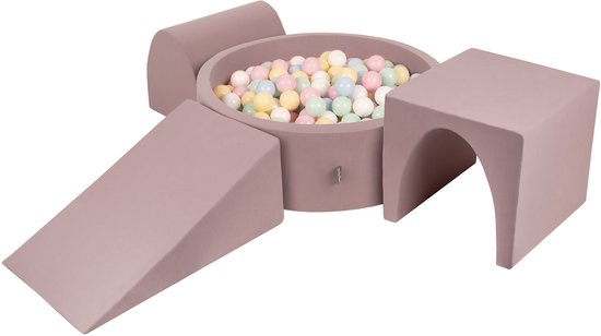 KiddyMoon Foam speeltuin PPZP-OK30D-124 met ballen heather: pastelblauw-pastelgeel-wit-mint-poederroze 200 zwembad/club L/court/tunnel