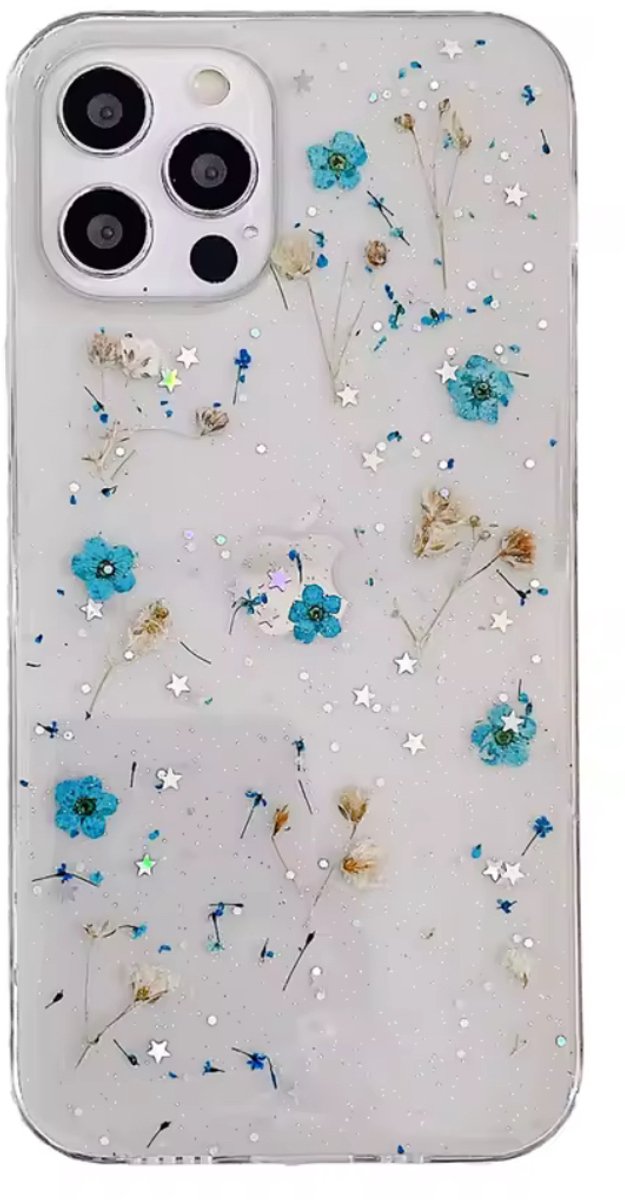 iPhone 16 telefoonhoesje - gedroogde bloemetjes - blauw