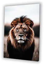Majestueuze leeuw in close-up - Leeuw canvaskunst - Schilderijen canvas dieren - Hyperrealisme - Muurdecoratie modern - Slaapkamer decoratie - canvas 75x100 cm