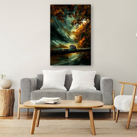 Hérisson dans une forêt d'automne enchanteresse - Peintures sur toile Hérisson - Peinture sur toile forêt - Surréaliste - Peinture moderne - Décoration murale chambre - toile 60x90 cm
