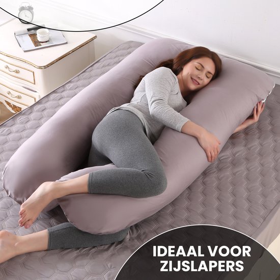 Oemmie Zwangerschapskussen - Voedingskussen - Zijslaapkussen - Lichaamskussen - Body Pillow - U-vorm - 140x80 cm - Grijs van Oemmie — afbeelding 4
