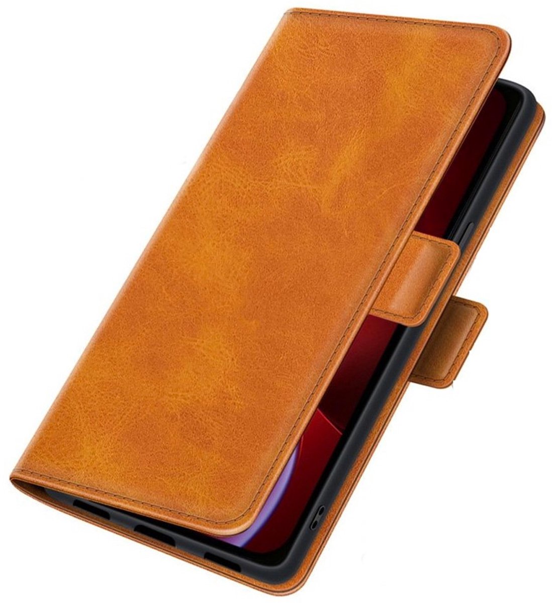 PU Lederen Wallet Hoesje met Sluiting geschikt voor iPhone 15 - lichtbruin