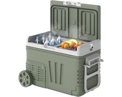 Compressor Koelbox - 33 L - Campingkoelkast - AC/DC - 12V-24V/100-240V - Draagbare autokoelkast met 2 compartimenten en wielen - Reiskoelbox - Groen