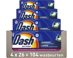 Dash 3in1 Wasmiddel Pods - Stralende kleuren - 4 x 26 Wasbeurten
