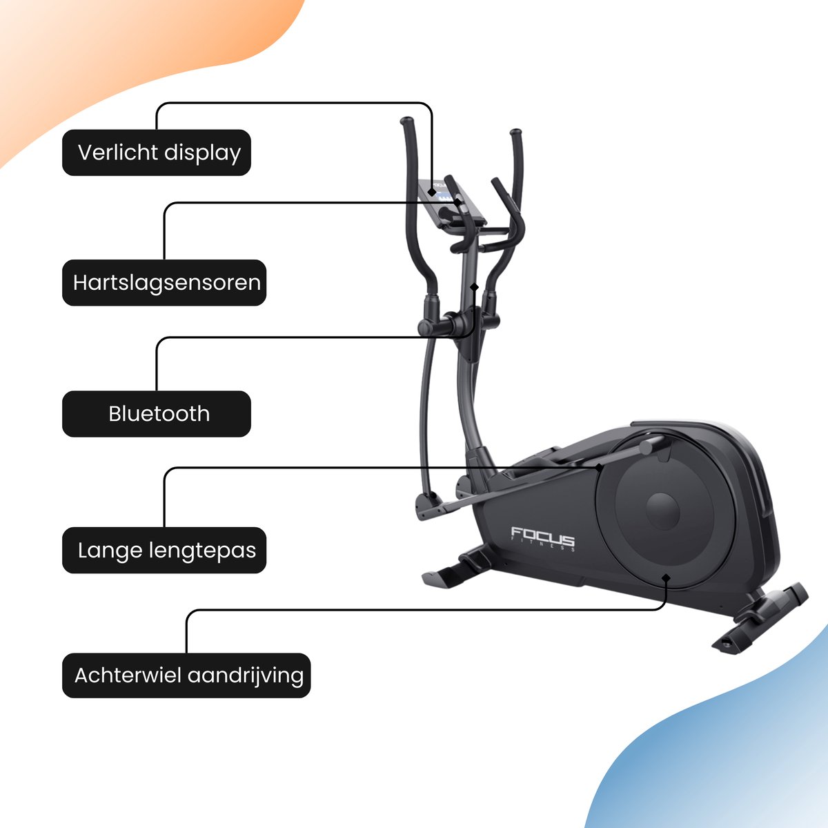 Afbeelding 2 van Focus Fitness - Fox 5 iPlus - Crosstrainer - 12 Trainingsprogramma's - Hartslagsensoren - 16 Weerstandniveaus