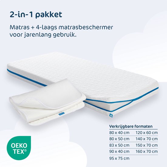AeroSleep® Evolution 2-in-1 matraspakket: Babymatras + 3D matrasbeschermer - 140 x 70 cm