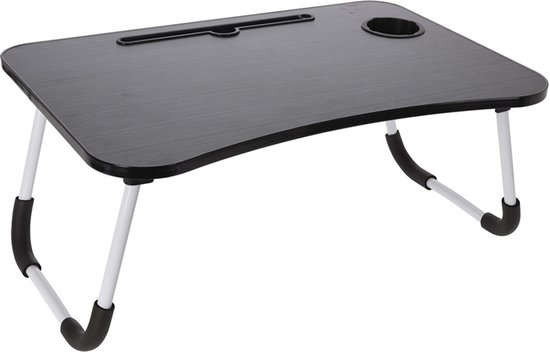 Table de lit pliable noire avec pieds blancs et protections de pieds noires.