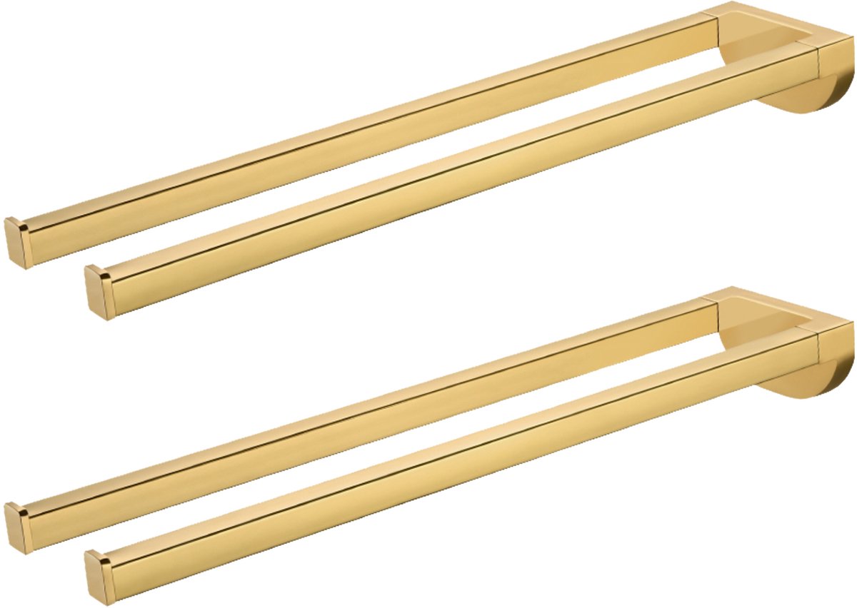 Auralum max Handdoekrek - Handdoekrek badkamer - Handdoekhouder Goud - 2-armig - Hangend - 2 stuks