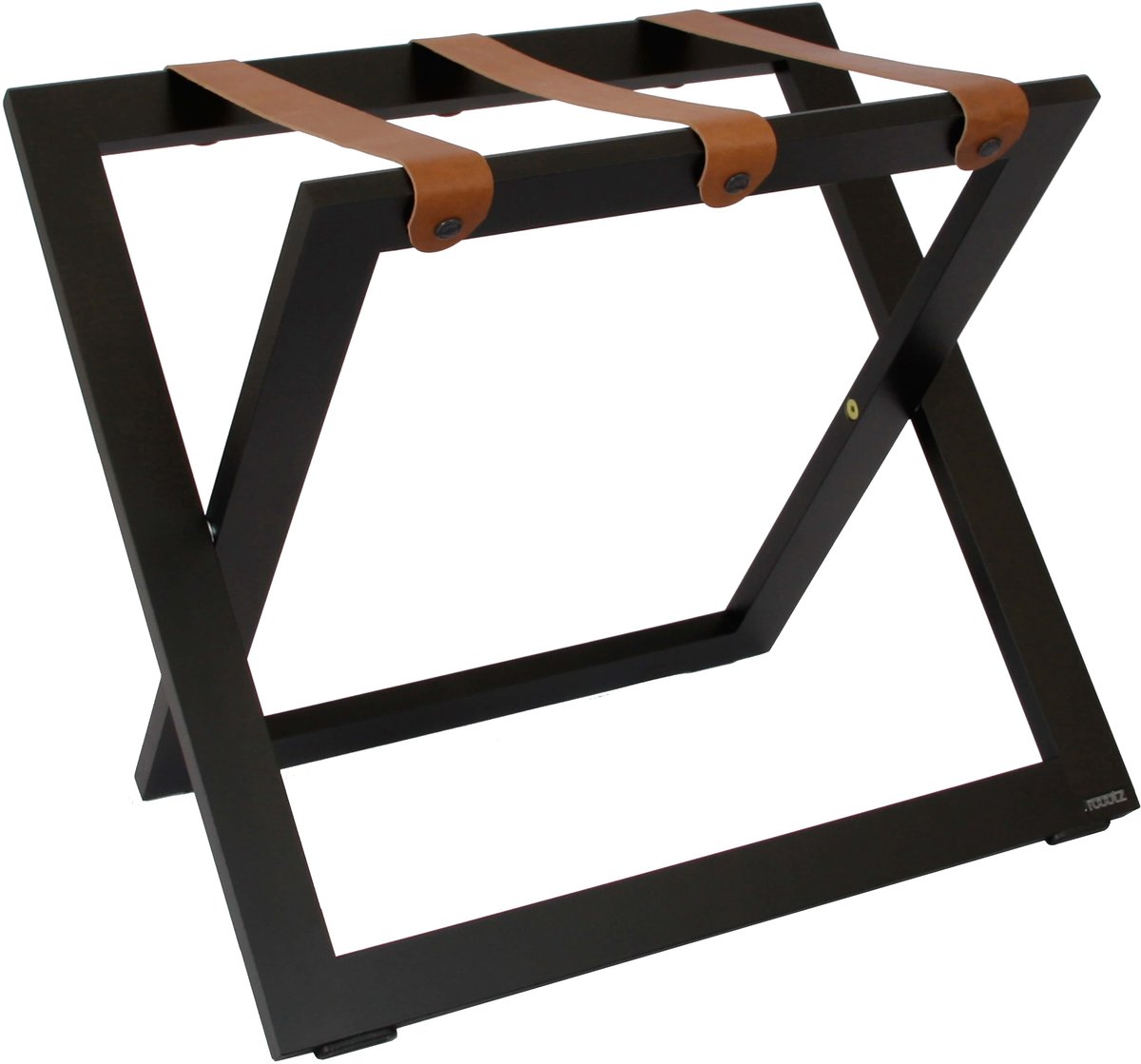 Kofferrek Roootz Compact | Zwart beukenhout met Cognac Leren banden | Inklapbaar | Compact