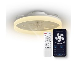 FlinQ AeroGlow Smart Plafondventilator met Verlichting – Ventilator voor aan het Plafond – Ideaal voor op de Slaapkamer – Bestuurbaar met App of Afstandsbediening – Wit