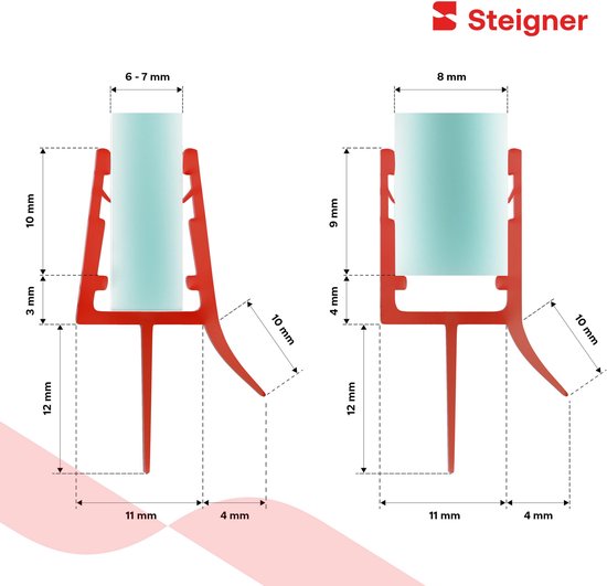 STEIGNER douchestrip, 190cm, glasdikte 6/ 7/ 8 mm, recht, pvc, vervangende afdichting voor douches, UK03