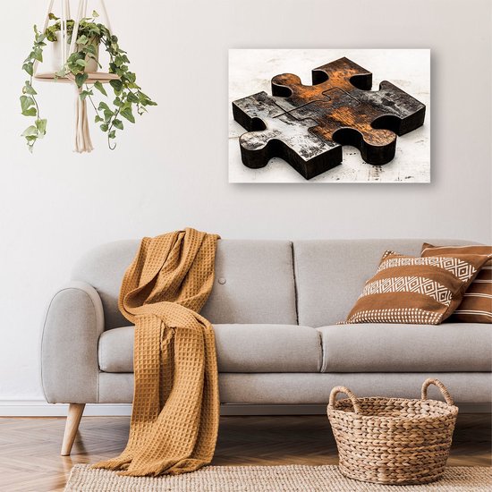 Décor abstrait pièce de puzzle en bois - Peinture puzzle sur toile - Peintures pièce de puzzle - Minimalisme - Décoration murale chambre enfant - Décoration murale - toile 60x40 cm