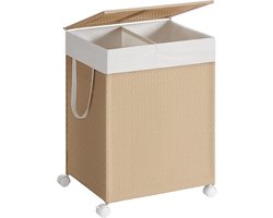 MAZAZU - Wasmand - 2 Compartimenten - Met Wielen - Beige - 46.5x37.5x65