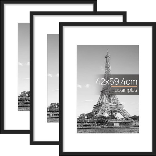 Lot de 3 cadres photo noirs A2 (42 x 59,4 cm) avec passe-partout pour