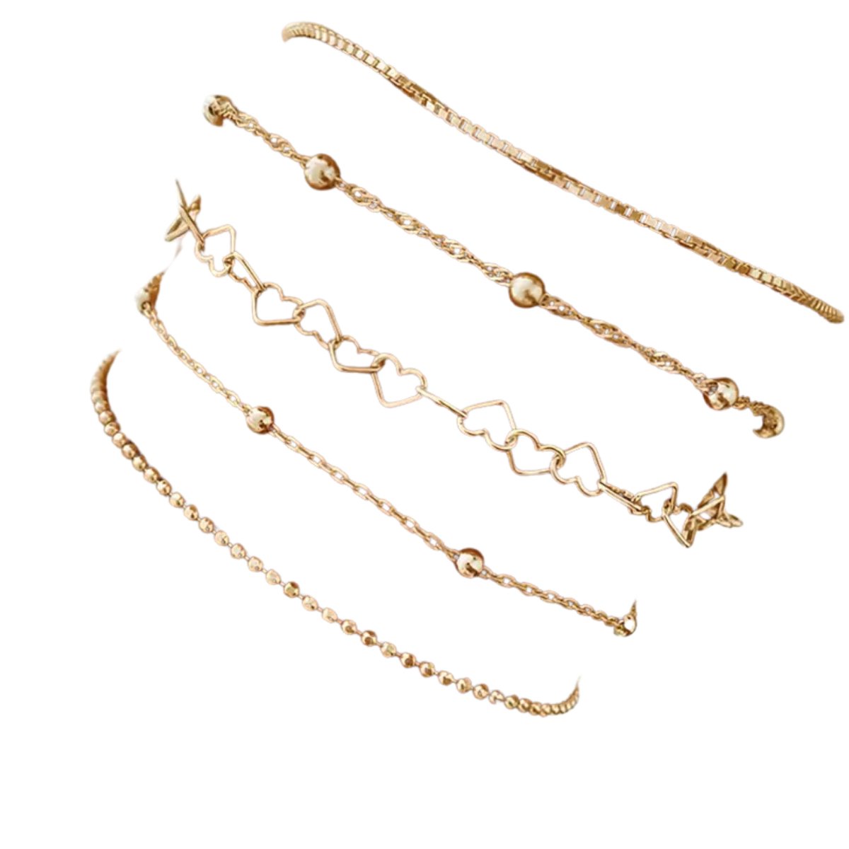 Livano Armband - Staal - Nep Zilver - Dames - 5 Stuks - Geel