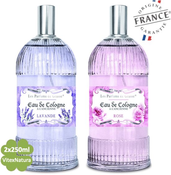 Rozen en Lavendel Eau de Cologne 2 x 250 ML | merk A L'Ancienne | unisex | multifunctioneel als parfum, roomspray en fris linnengoed | Franse Parfum de Grasse