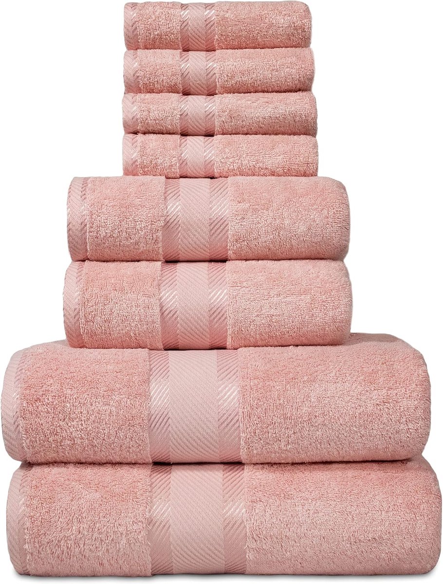 Famanu - 8-delige handdoekenset van 100% katoen, Öko-Tex getest, 550 g/m², zeer zacht en super absorberend, 2 badhanddoeken, 2 handdoeken, 4 gastendoekjes (kleur lichtroze).