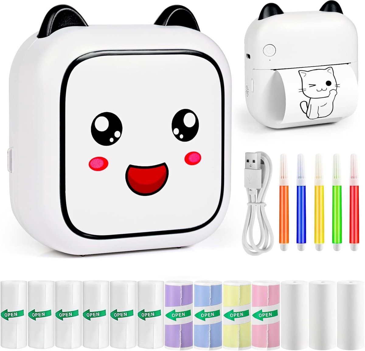 Draagbare Bluetooth Fotoprinter - Mini Thermische Printer met 13 Rollen Papier en 5 Kleurpotloden