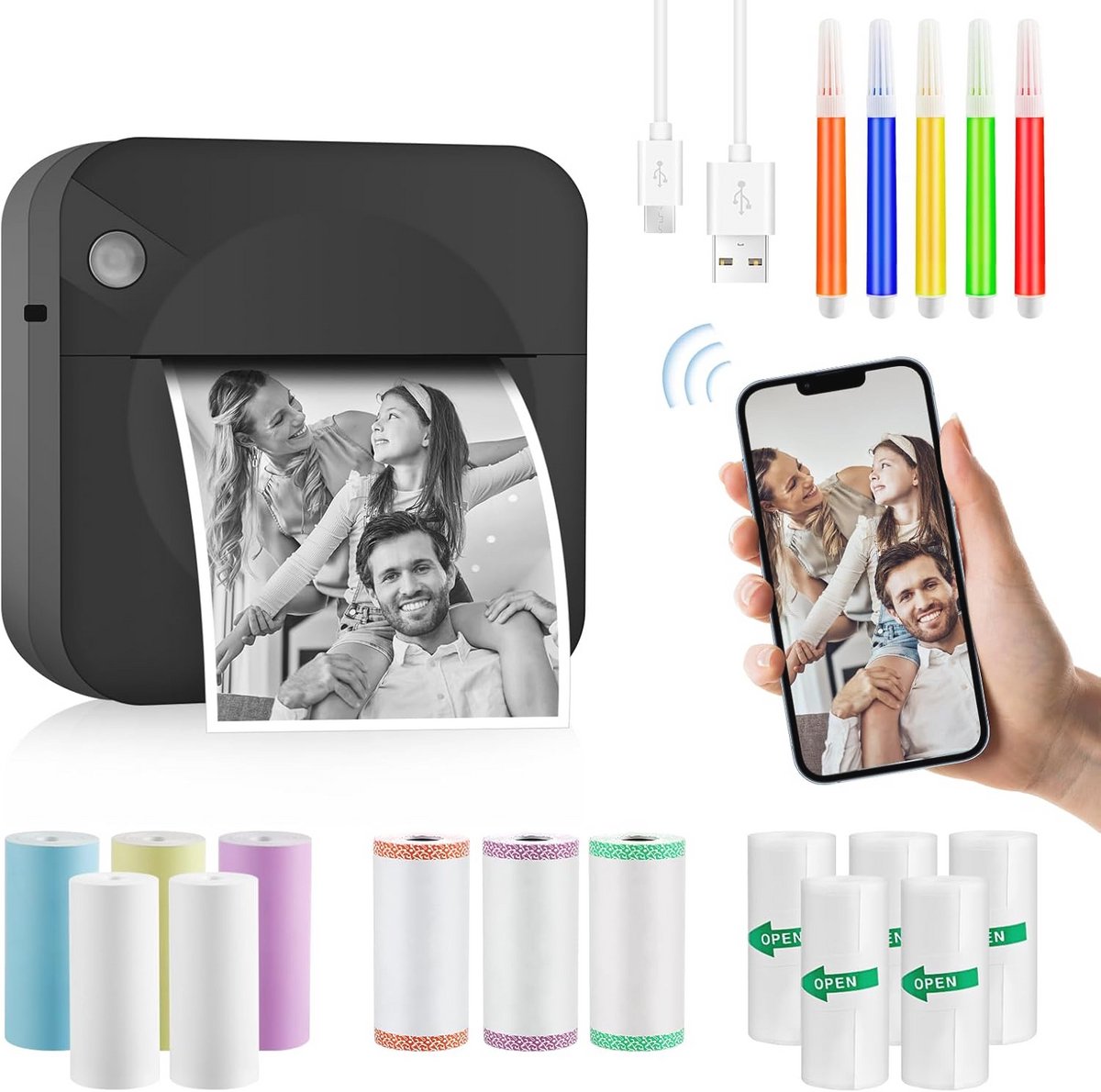 Draagbare Draadloze Fotoprinter - Inktloze Mini Thermische Printer voor Smartphone