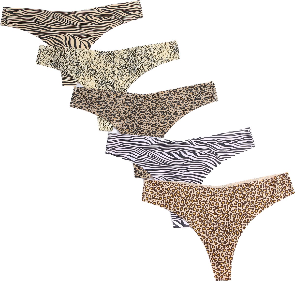 Emilie collection - strings - dierenprint - panterprint - multipack 5 stuks - naadloos - M