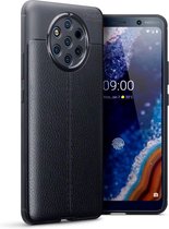 Nokia 9 PureView hoesje, gel case lederlook, zwart | GSM Hoesje / Telefoonhoesje Geschikt Voor: Nokia 9 PureView