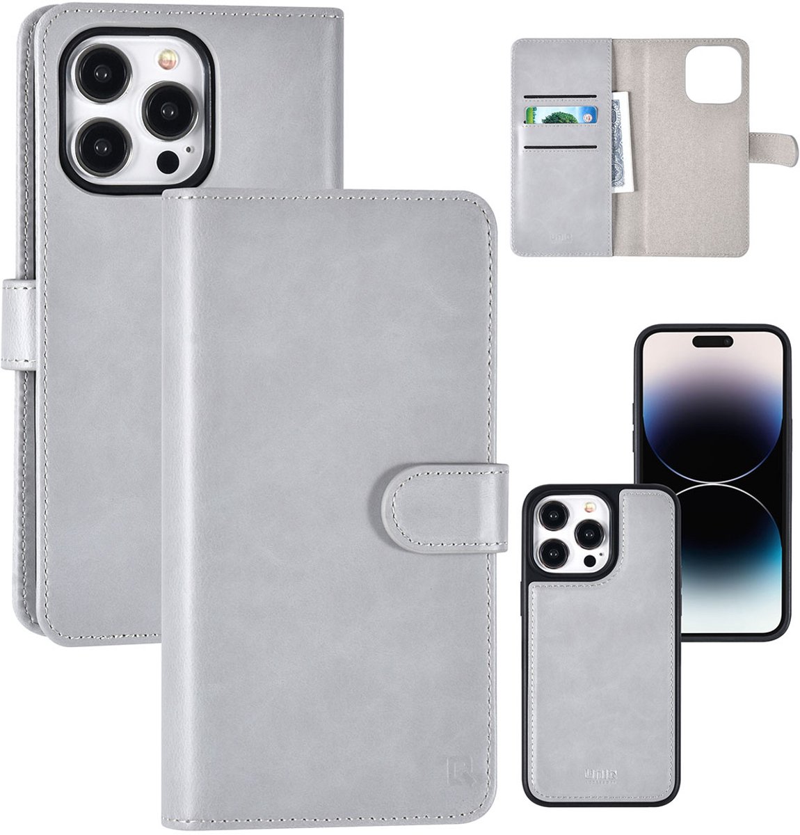 UNIQ Accessory iPhone 14 Pro Max Book Case hoesje Pasjeshouder - Grijs