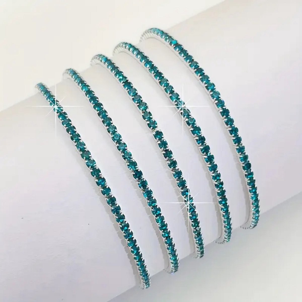 Bovista Armband - Staal - Nep Zilver - Dames - 5 St - Zilver/Groen