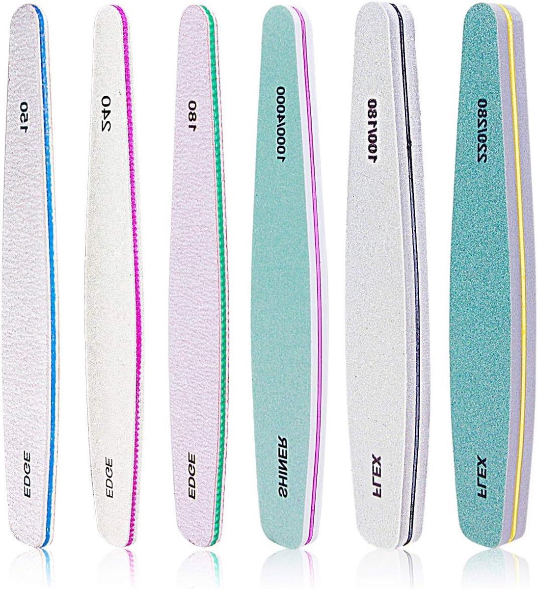 6 Pcs Professional Double Sided Nail Files Emery Boards Manicure Acrylic Gel File with Washable Double Sided Grain