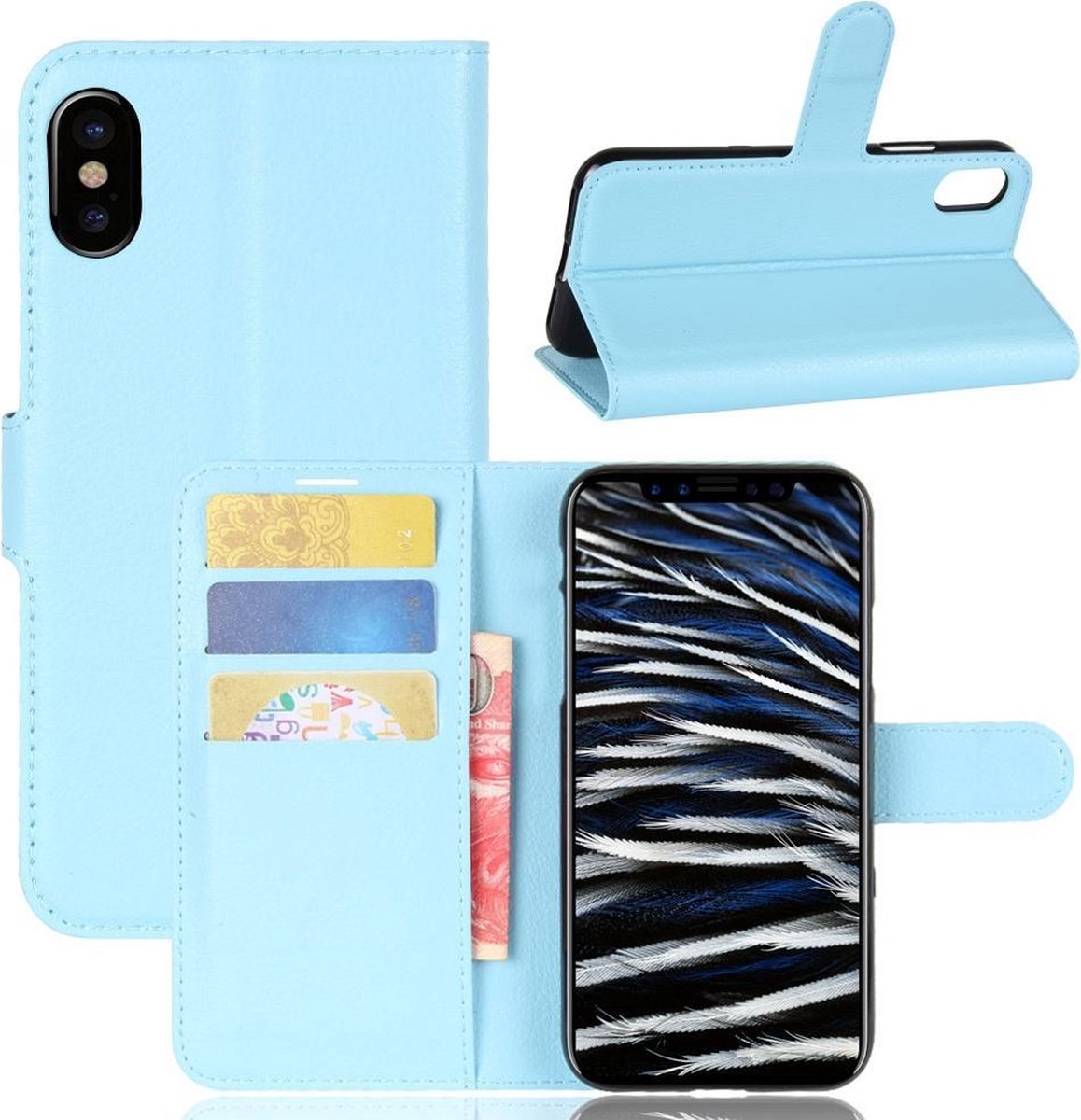 Hoesje voor Apple IPhone X en iPhone XS, 3-in-1 bookcase, blauw