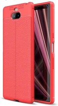 Sony Xperia 10 Plus hoesje - gel case lederlook - rood - GSM Hoesje - Telefoonhoesje Geschikt Voor: Sony Xperia 10 Plus