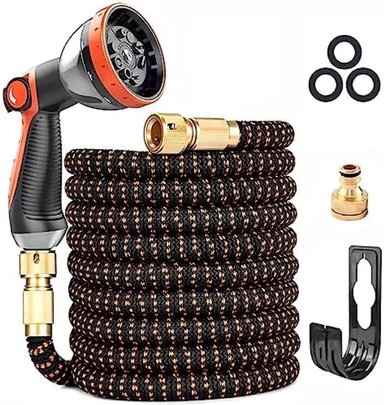 Flexibele magische waterslang met multifunctionele spuitmondstukken Uitbreidbare tuinslang Outdoor Heavy Duty 3-layer Latex Water Slang Messing Lekvrije gewrichten Will Kink (25ft / 30ft / 50ft / 75FT